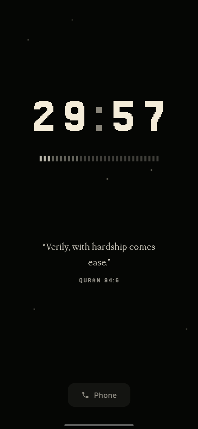 The rest screen with a countdown and a verse